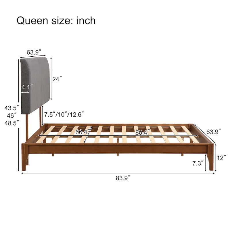 Solid Dry Bamboo Wood Platform Bed with Bamboo Frame, Upholstered Adjustable Headboard, Noise-Free Design, Easy Assembly