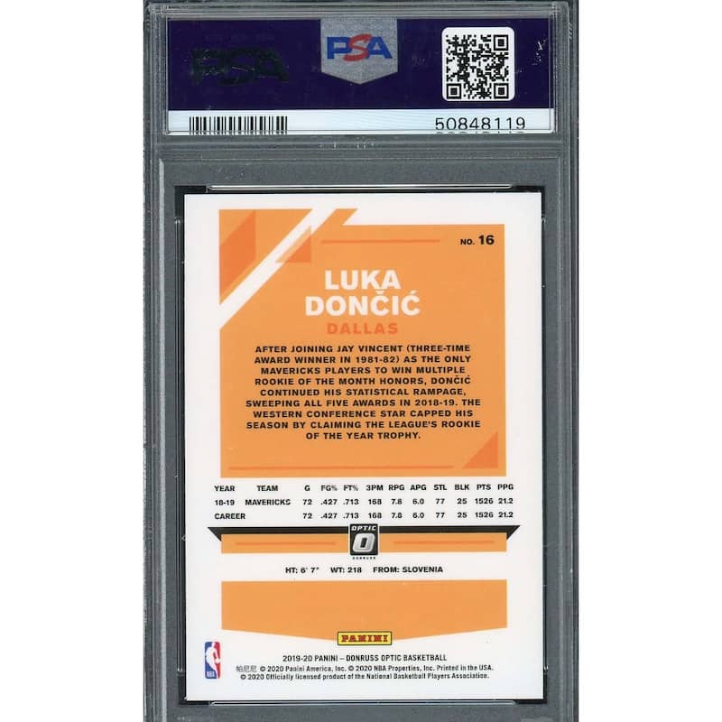 Luka Doncic 2019 Panini Donruss Optic Basketball Card #16 PSA 10 - 8'6" x 11'6"