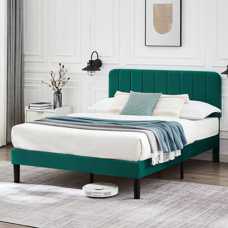 Javlergo Upholstered Platform Bed Frames with Height Adjustable Headboard, Sturdy Wooden Slats/Noise-free