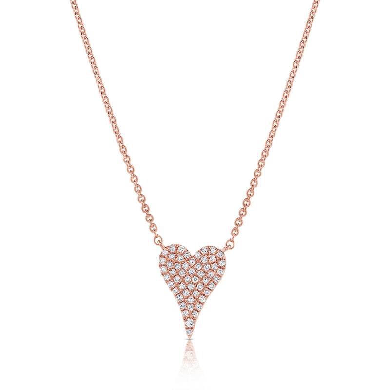 Joelle Collection Diamond Pave Heart Necklace - Heart Pendant 1/10 CT 14K Rose Gold - 16 Inch - Rose