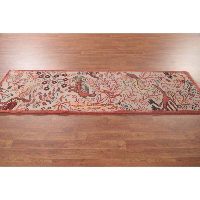 Animal Pictorial Ziegler Runner Rug Hand-Knotted Beige Wool Carpet - 2'6"x 8'1"