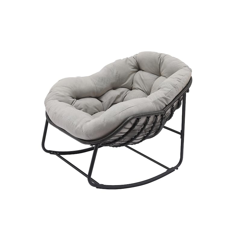 Metal Comfortable Outdoor Rocking Chair with Cushion Water-Resistant - Light Grey