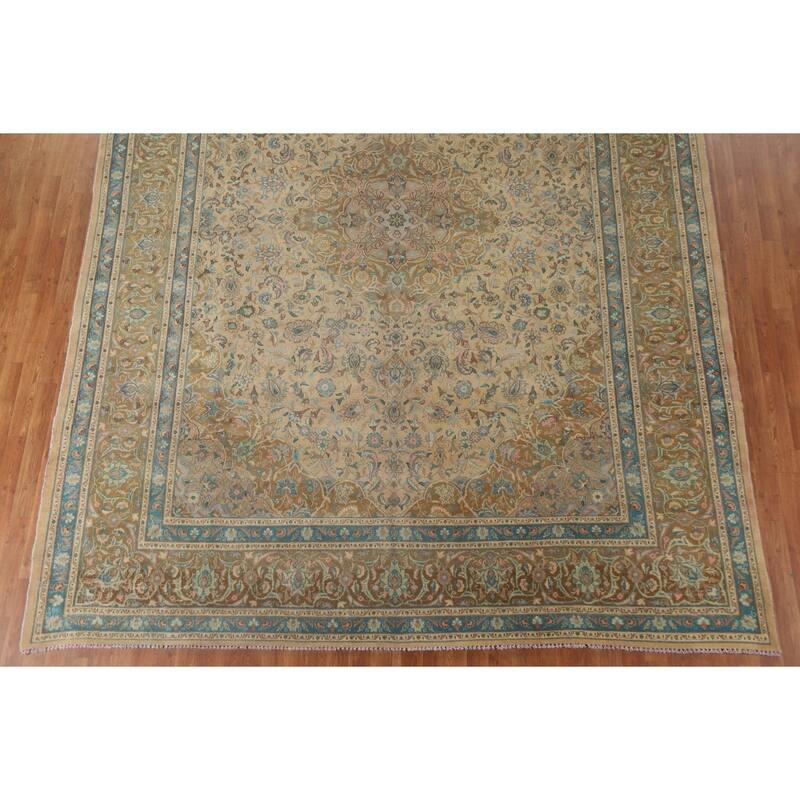 Floral Mashad Persian Antique Area Rug Hand-knotted Wool Carpet - 9'8" x 12'11"