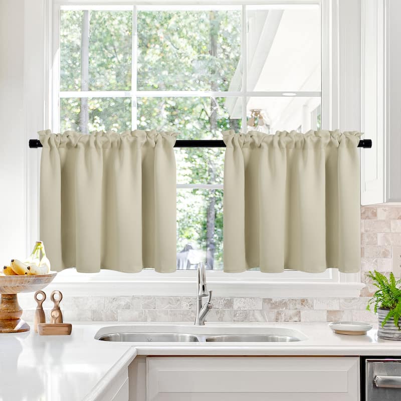Deconovo Cafe Curtains Rod Pocket Window Short Drapes Tier Pair - W42 x L24 - Beige