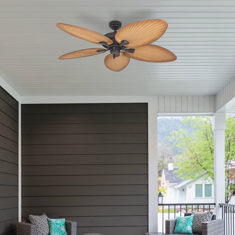 52" Honeywell Palm Island Bronze Indoor/Outdoor Ceiling Fan with No Light, Pull Chain, 5 Palm Leaf Blades, Damp-Rated