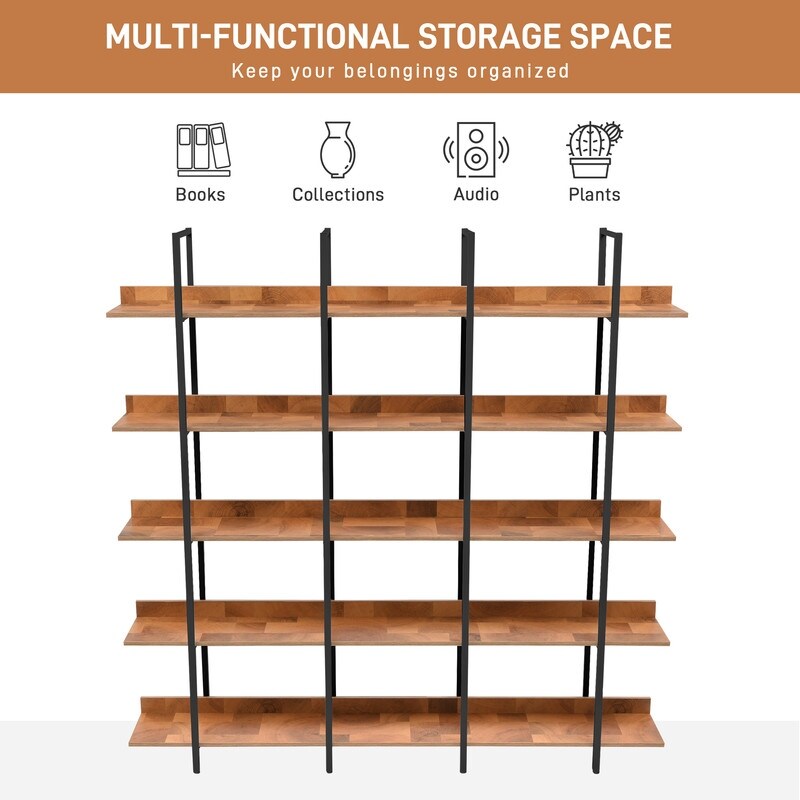 Industrial Style 5-Tier Cross Design Bookcase Home Office Open
