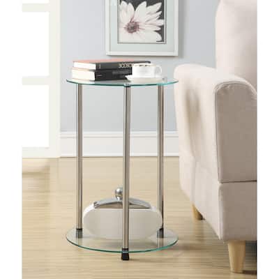 Glass 2 Tier Round End Table, Modern Round Side Table with Clear Tempered Glass Shelves and Sturdy Steel Base - 15.75
