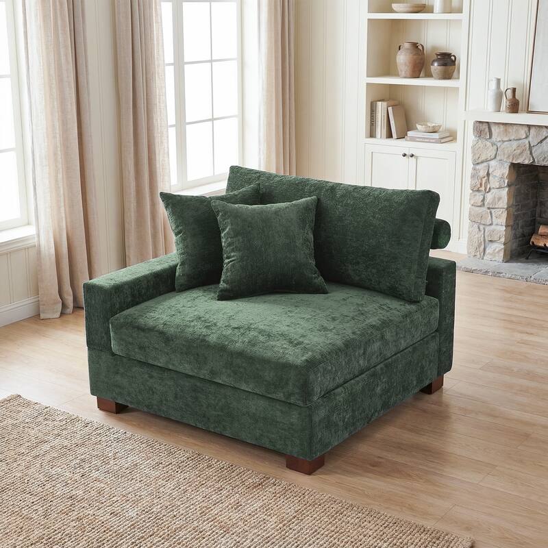Plush Chenille Single Modular Sectional Sofa Chaise with Pillows