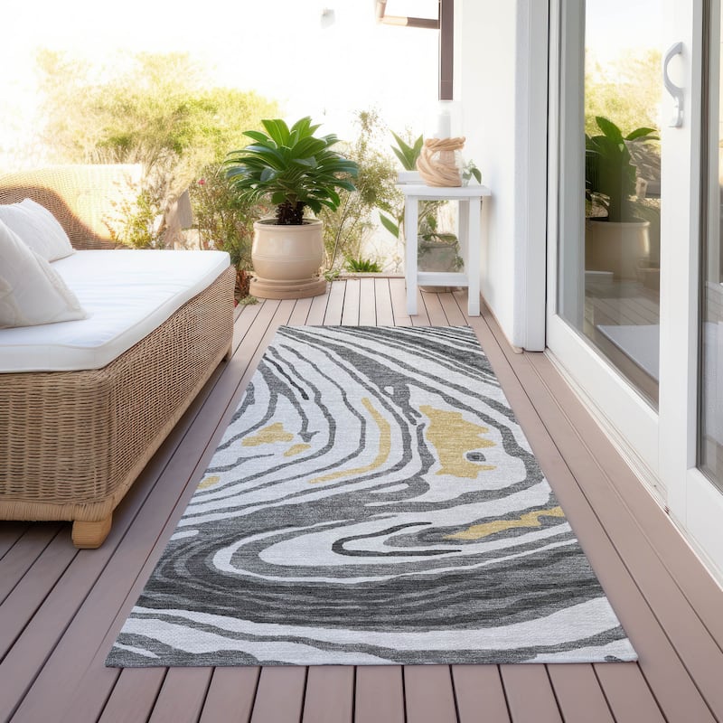 Machine Washable Indoor/ Outdoor Abstract Brushstrokes Chantille Rug