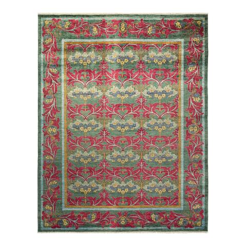 Arts & Crafts, One-of-a-Kind Hand-Knotted Area Rug - Green, 9' 1" x 11' 5" - 9' 1" x 11' 5"