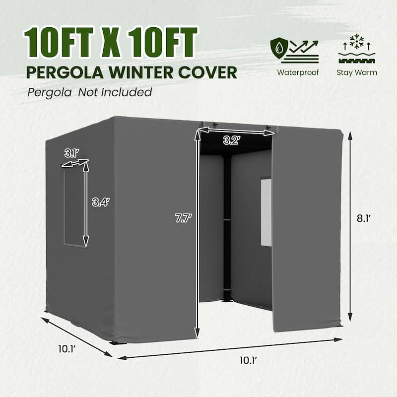 EROMMY Waterproof Pergola Winter Cover with Sidewalls, Mesh Windows and Roll-Up Door, All-Season Weather Enclosure