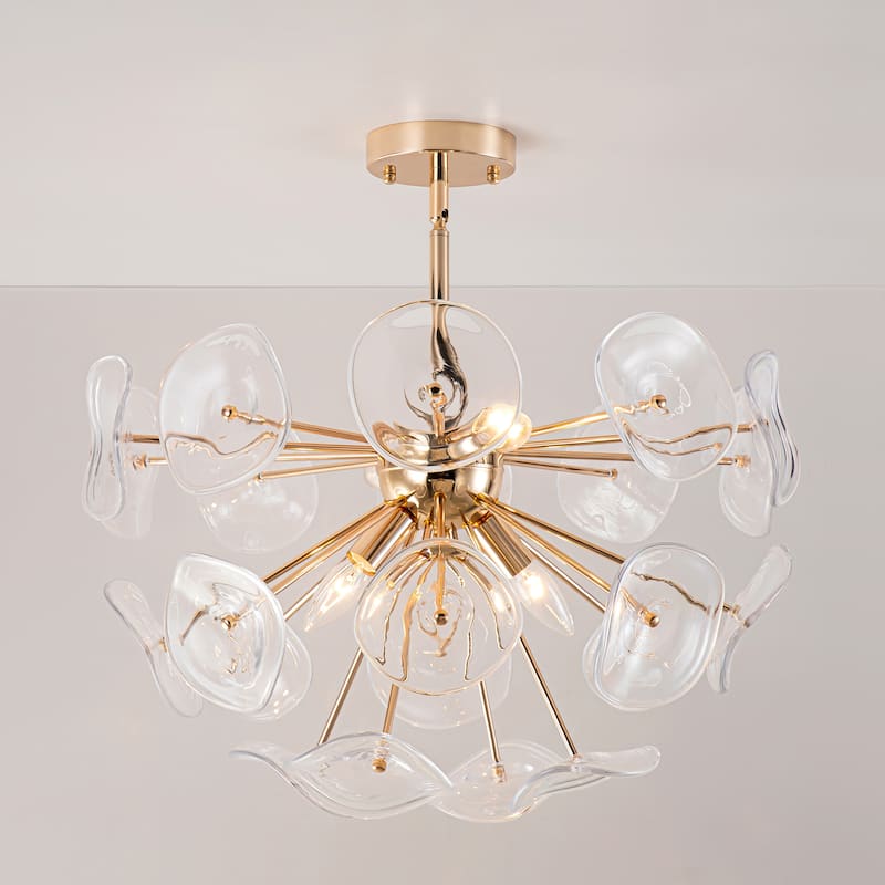 Arvill 4-Lights Modern Firework Starburst Glass Semi-Flush Mount in Gold - Rose Gold - 22.8