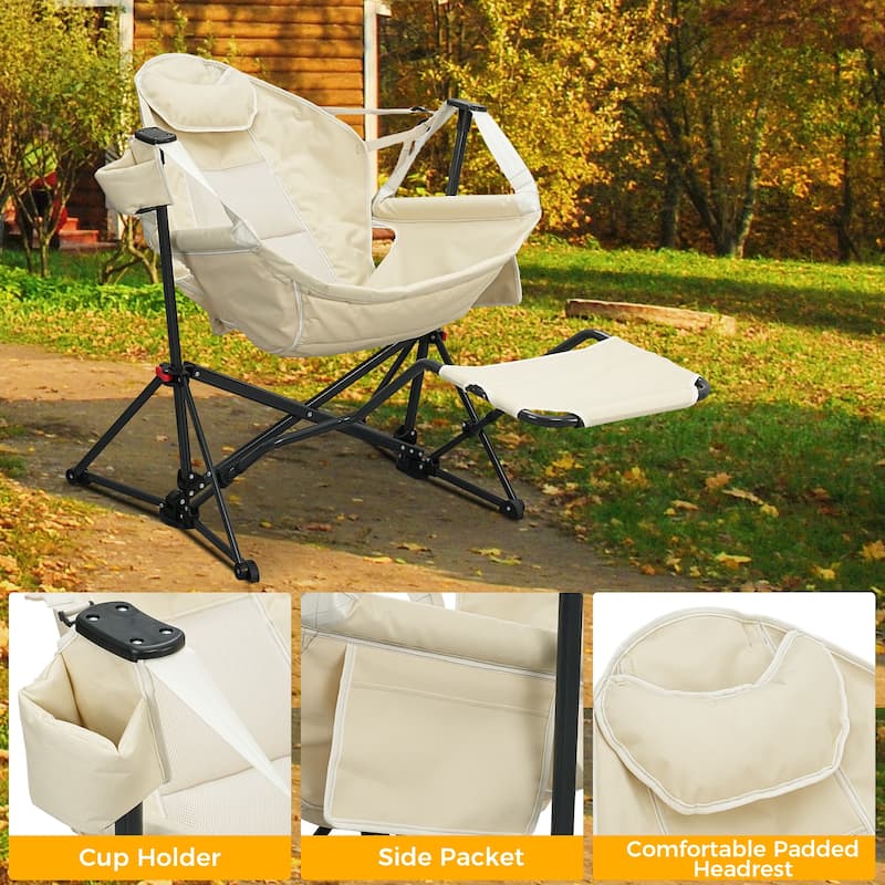 Hammock Camping Chair with Footrest, Outside Foldable Portable Rocking Chairs
