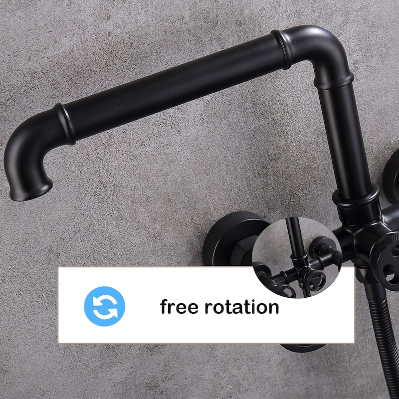 Modern Wall Mounted Bathtub Faucet Tub Filler With High-pressure Handheld Shower in Black / Gold
