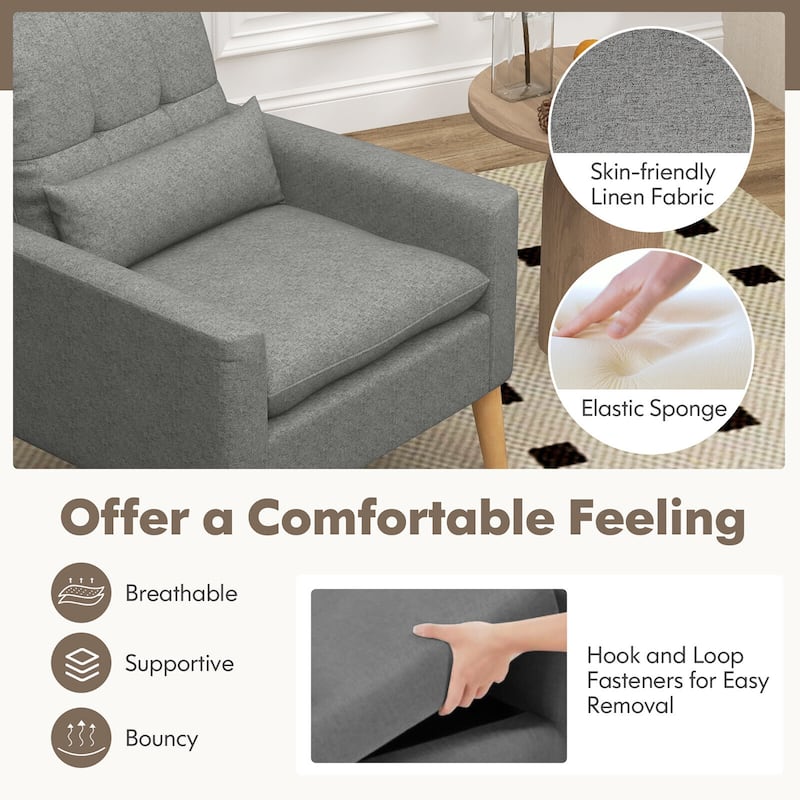 Gymax 2PCS Mid-century Accent Chair Linen Fabric Reading Armchair w/