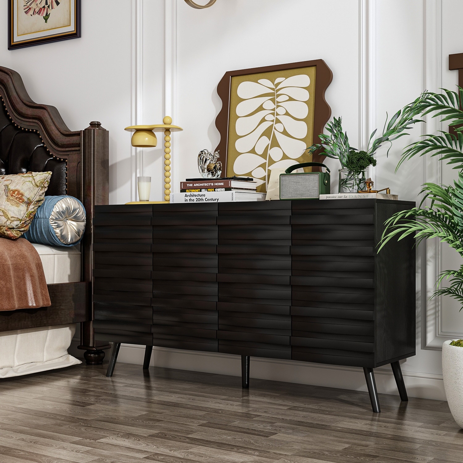 Sleek Black Buffet Cabinet Home Decor Console Table Side Table Wood