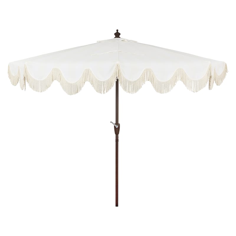 9ft Half Market Umbrella, Scalloped, Crank, Tilt, UV, by JONATHAN Y - Cream/White/White