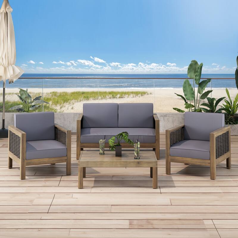 Linwood 4-piece Acacia Wood Patio Chat Set by Christopher Knight Home
