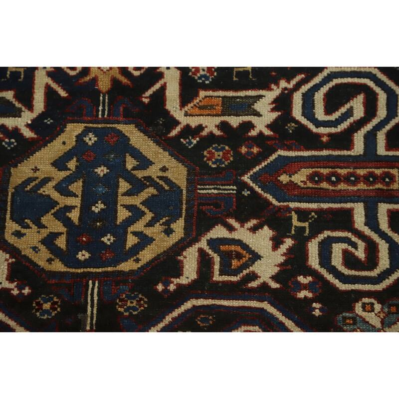 Hand Knotted Oriental 100% Wool Carpet Traditional Tribal Navy Blue & Blues Kazak Runner Rug - 8' 11'' X 4' 5''
