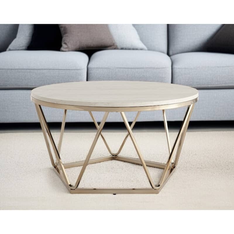 HomeRoots 33" Champagne Solid Manufactured Wood And Metal Round Coffee Table - 17.75" H x 33" W x 33" D - 17.75" H x 33" W x 33" D - White - Wood
