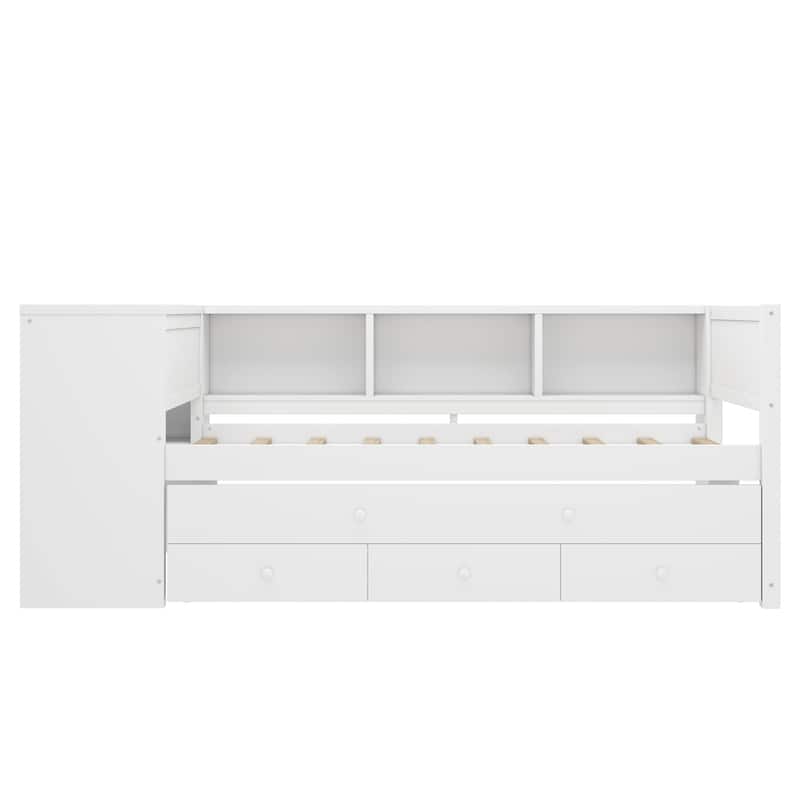 Twin Size Daybed with Trundle, Built-in Shelves, Drawers and Side Desk