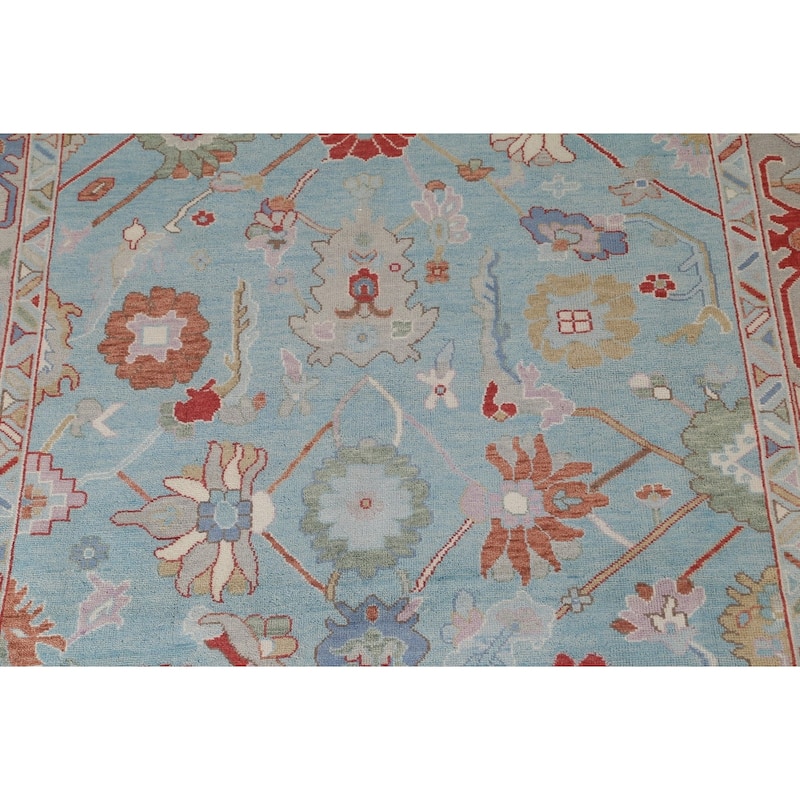 Light Blue Oushak Style Area Rug Handmade Wool Carpet - 9'0" x 11'9"