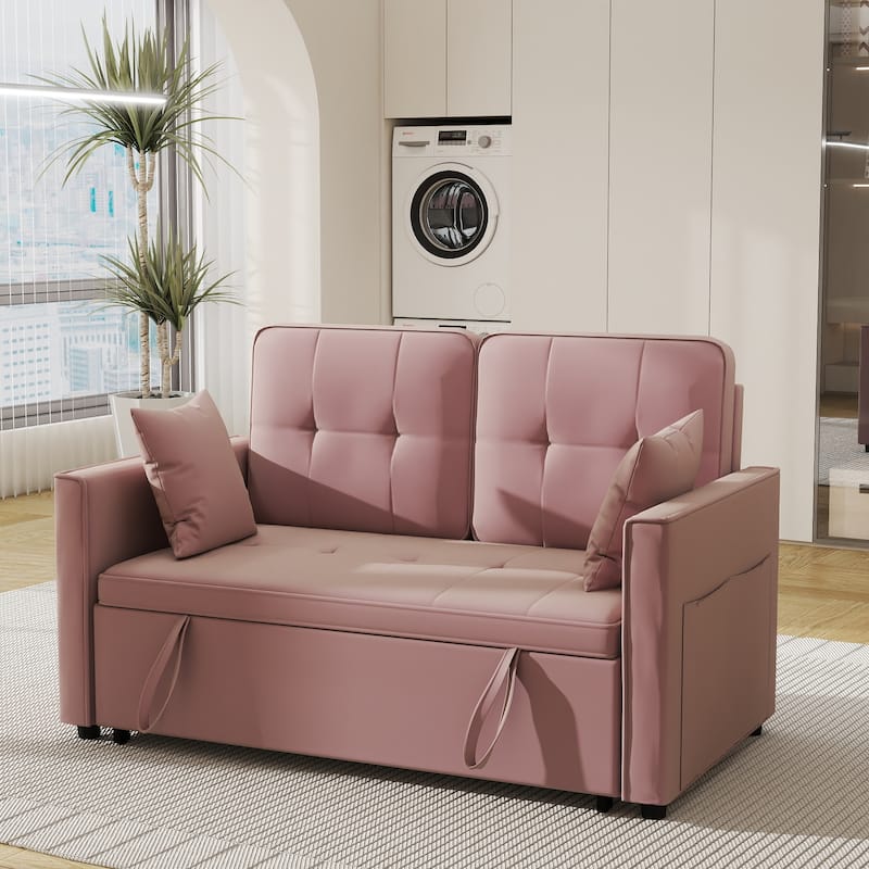 3 in 1 Convertible Sleeper Sofa Bed, Futon Couches for Living Room with Side Pocket, Adjustable Backrest