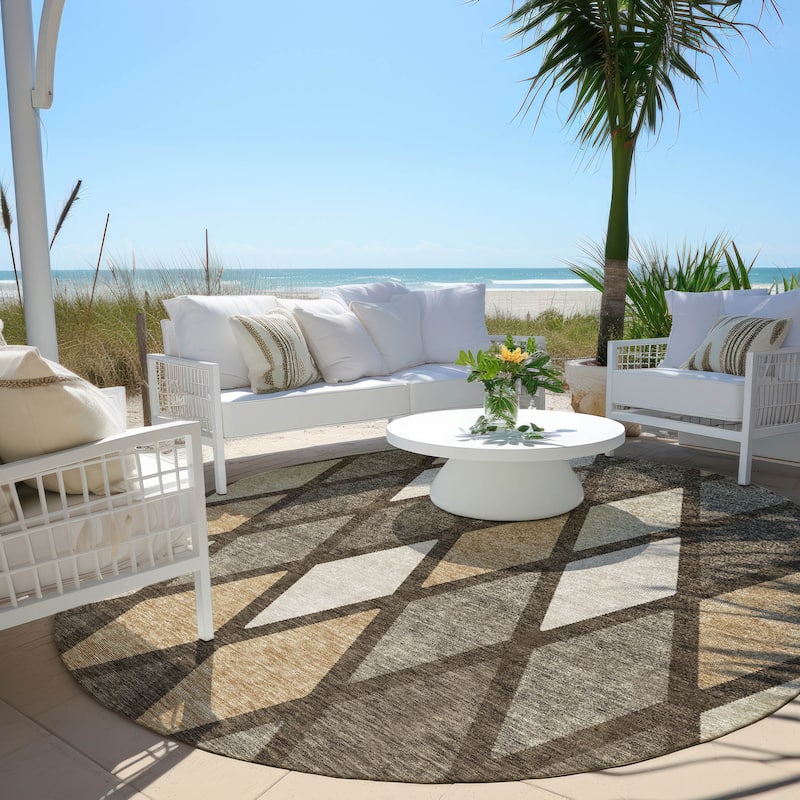 Machine Washable Indoor/ Outdoor Chantille Diamond Prism Rug - Brown - 8' x 8'