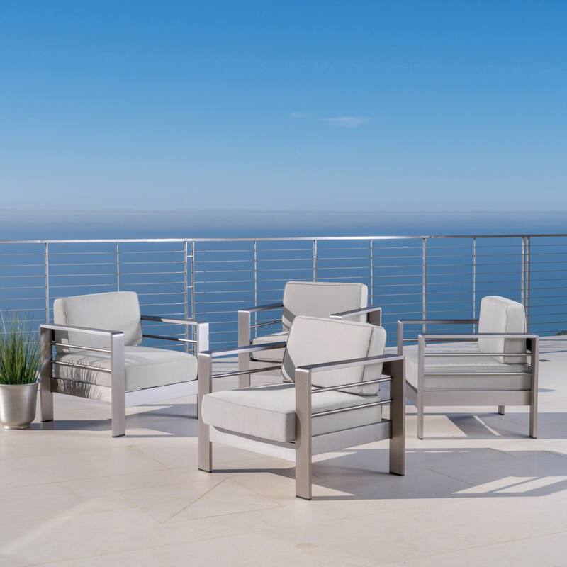 Cape Aluminum Club Chairs with Optional Sunbrella Cushions (Set of 4) by Christopher Knight Home