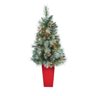 44" Frosted Artificial Christmas Tree with 50 Lights in Tower Planter