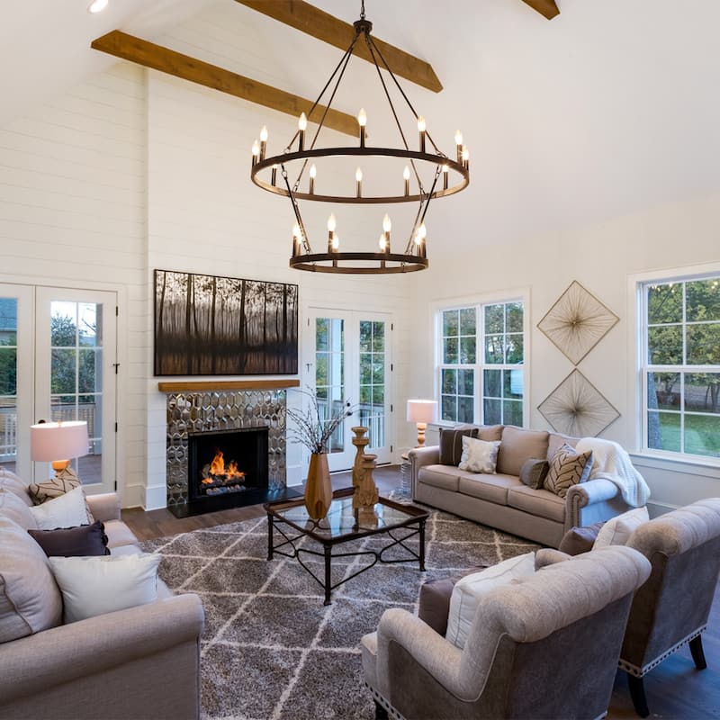 20-Light 39.17-inch Two Tier Wagon Wheel Chandelier for Kitchen