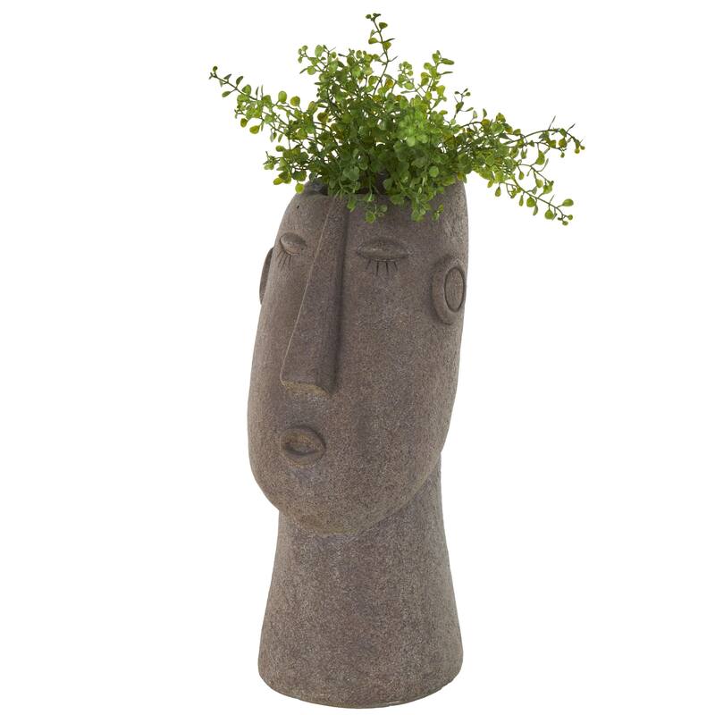Brown Magnesium Oxide Textured Easter Island Head Woman Indoor Outdoor Planter - 9"W x 6"L x 17"H