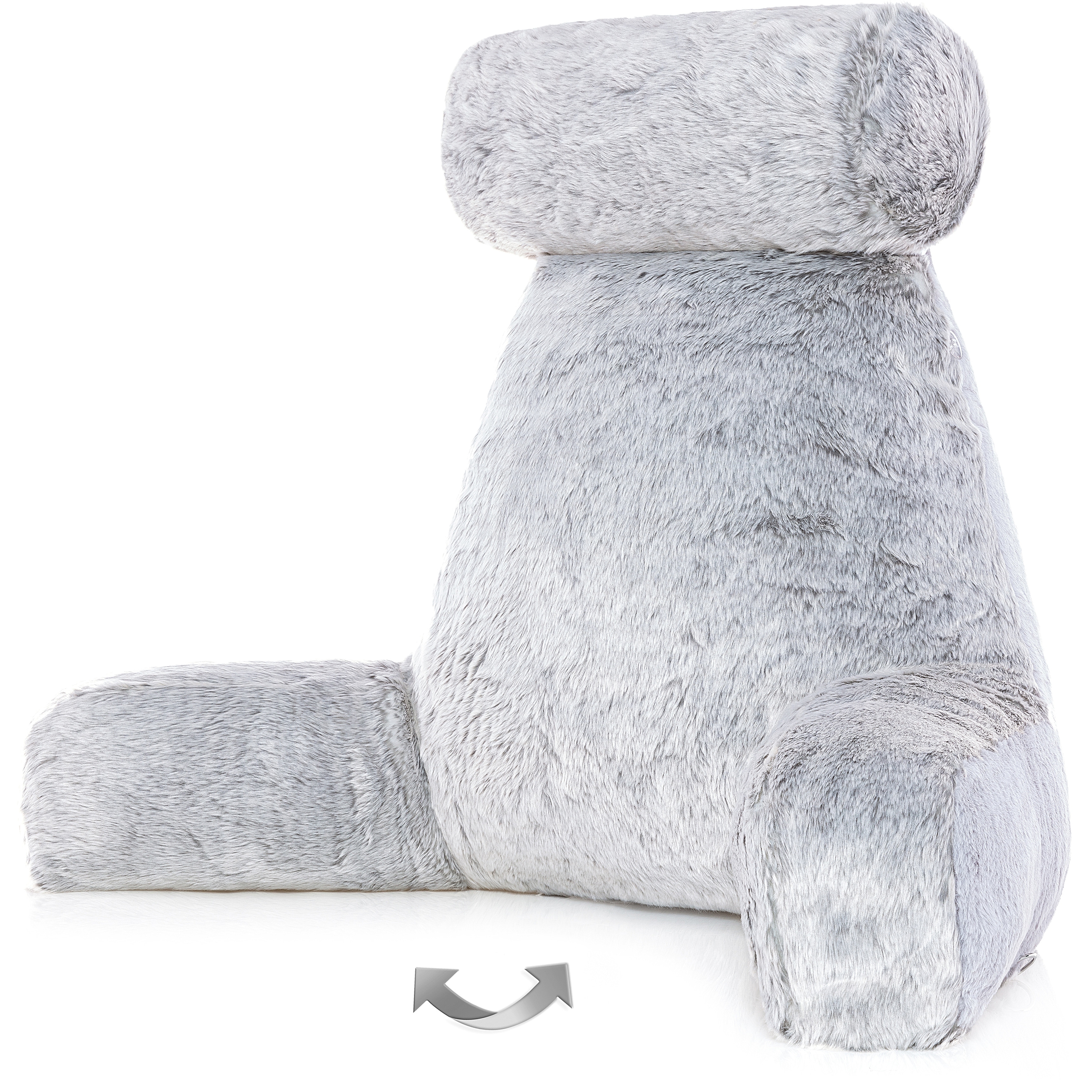 XXL Husband Pillow Rare Baby Arctic Grey Wolf Two tone Reversible Double Sided Fabulous Faux Fur Bed Rest Pillow with Arms