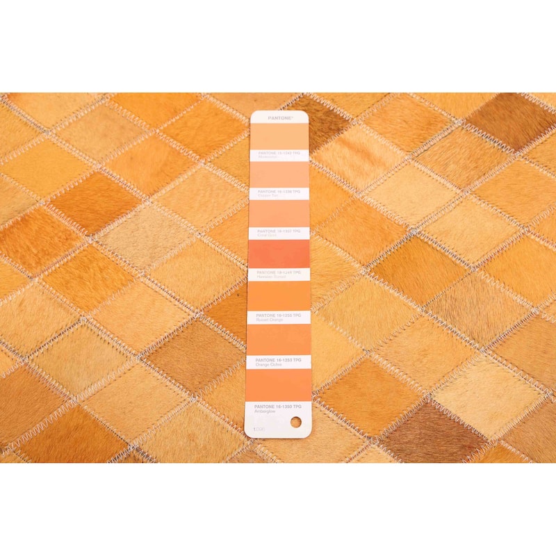 ECARPETGALLERY Handmade Cowhide Patchwork Orange Leather Rug - 5'1 x 5'1