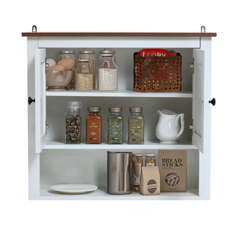 White Manufactured Wood Farmhouse 2-Door Bathroom Wall Cabinet - 20.6" H x 23.6" W x 7.7" D