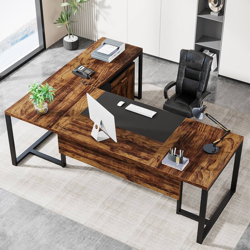 70.8'' Executive Desk with 55" File Cabinet, Large L-Shaped Office Computer Desk