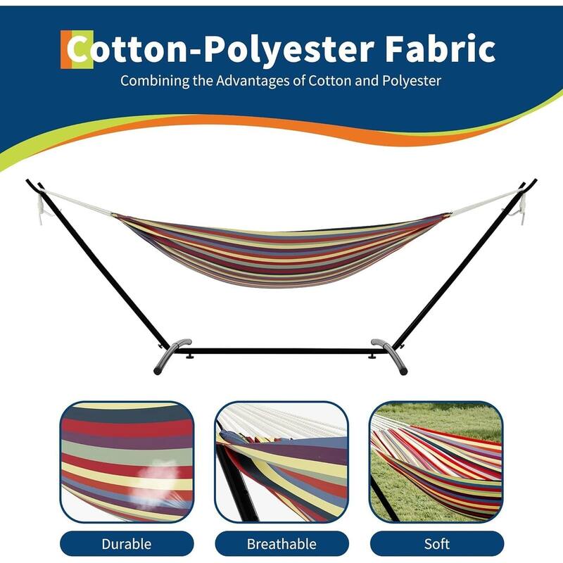 Double Hammock with Foldable Steel Frame for Garden Yard Outdoor 450 lbs Capacity - N/A