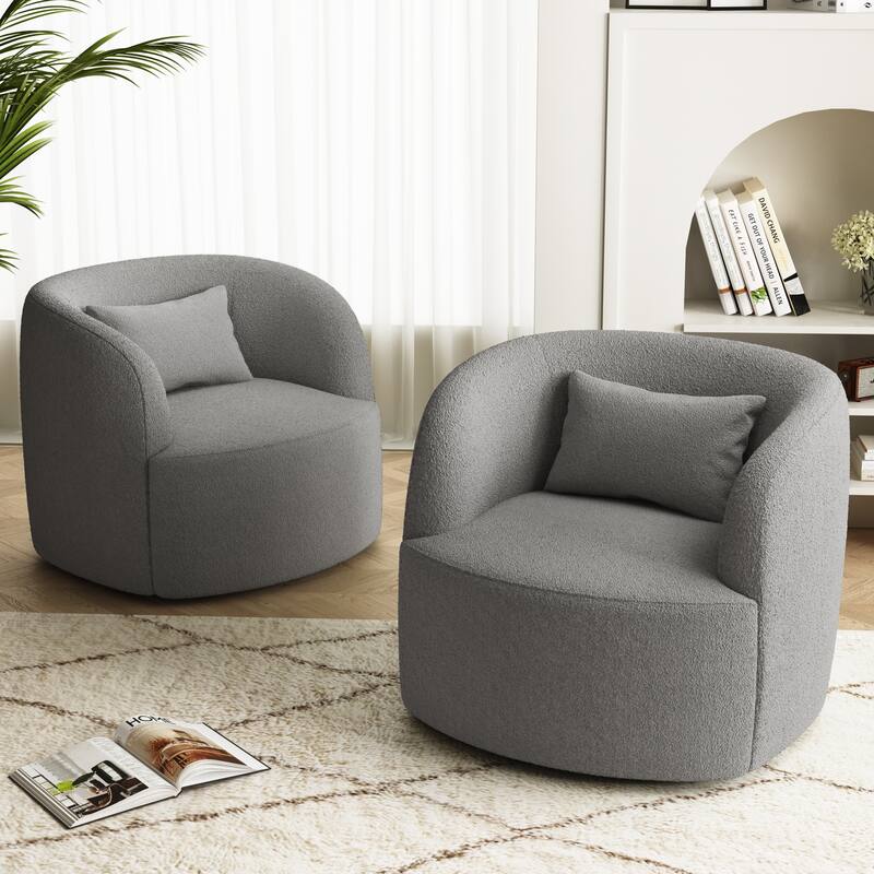 Set of 2 Single Accent Chair Teddy Swivel Barrel Chairs