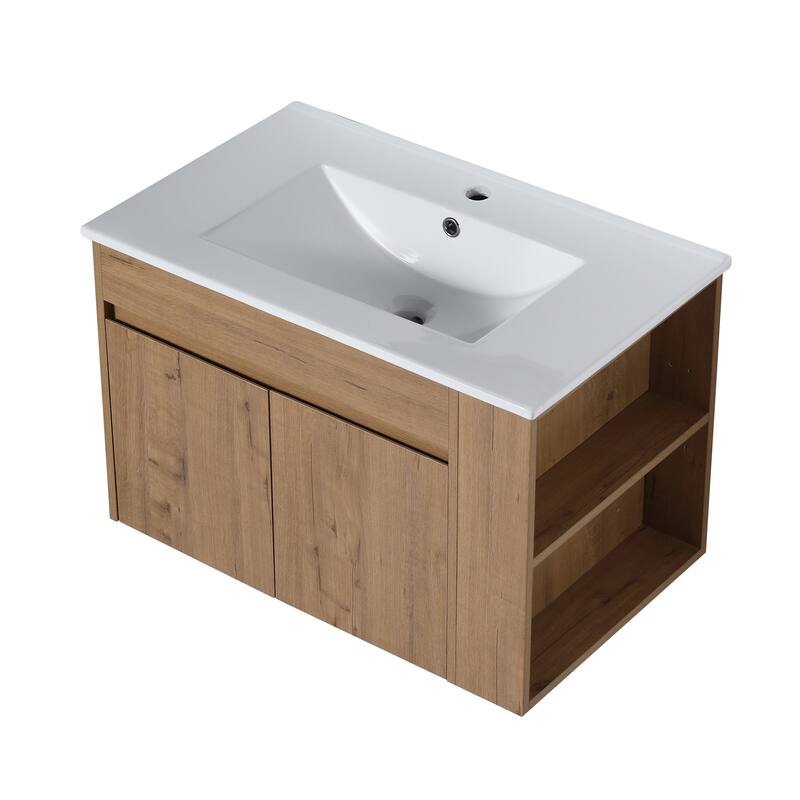 Topcraft 30-inch Wall Mount Bathroom Cabinet with Sink - 30-inch - Imitative Oak With White Sinks