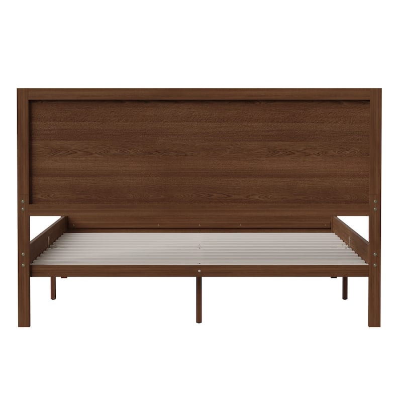 Modern Solid Wood Platform Bed with Headboard and Wooden Slats