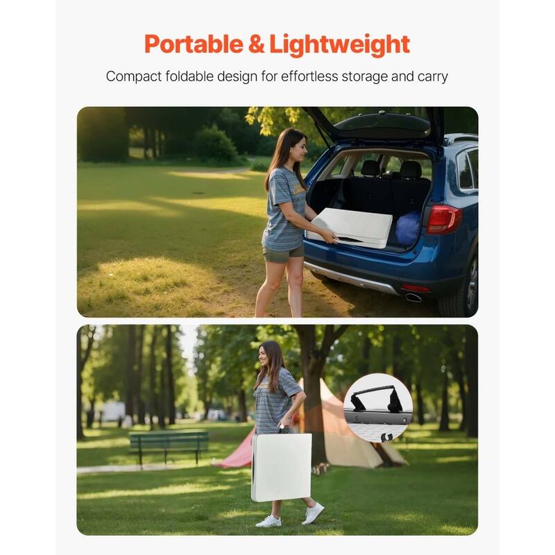 4ft White Portable Folding Camping Table with Adjustable Height for Picnic BBQ Party and Outdoor Use