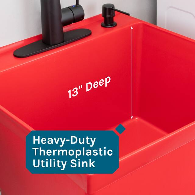 TEHILA Utility Sink Laundry Tub with Black High Arc Faucet and Soap Dispenser