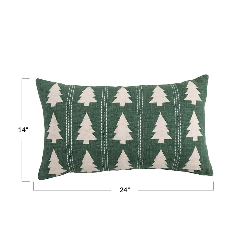 Slub Lumbar Pillow with Tree Pattern, Embroidery and Stitching