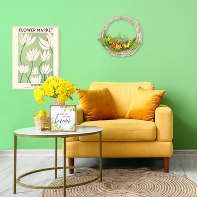 National Tree Company 15 inch Spring Wreath with Multi Floral Colorful Wood Flowers and Mossy Greenery, Hammock Wreath