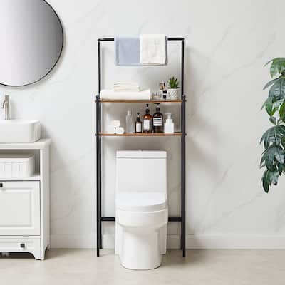 Javlergo 2-Tier Toilet Shelf with Hanging Rod, Over The Toilet Rack Bathroom Storage Organizer Rack
