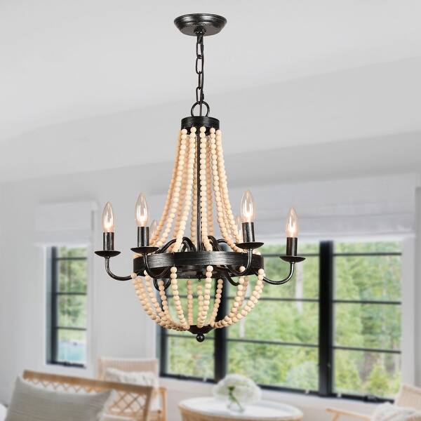 Shop Black Friday Deals On Antique Farmhouse 6 Light Candle Wood Chandelier On Sale Overstock 31873849