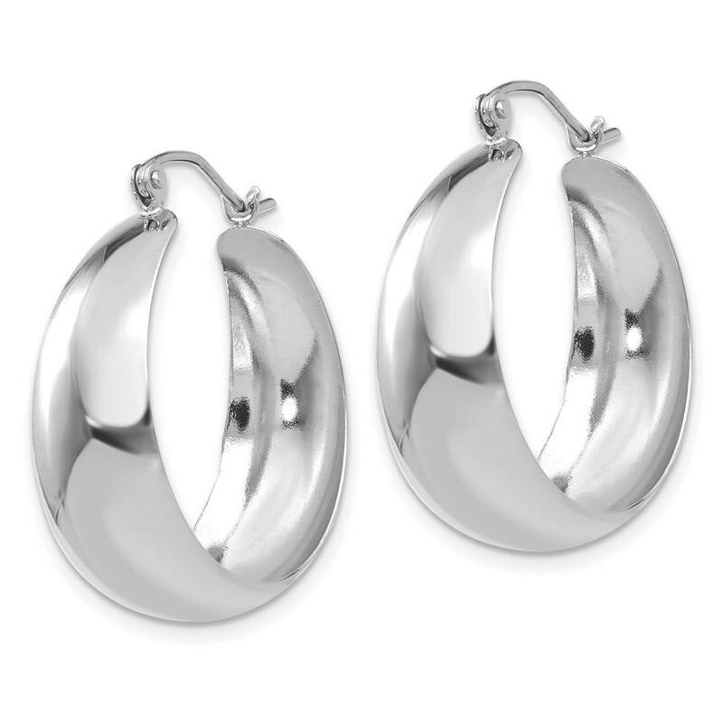 Curata 14k White Gold Polished Tapered Hoop Earrings - 28x25mm