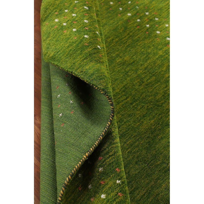 Green Gabbeh Indian Area Rug Hand-Knotted Wool Carpet - 5'4"x 7'9"
