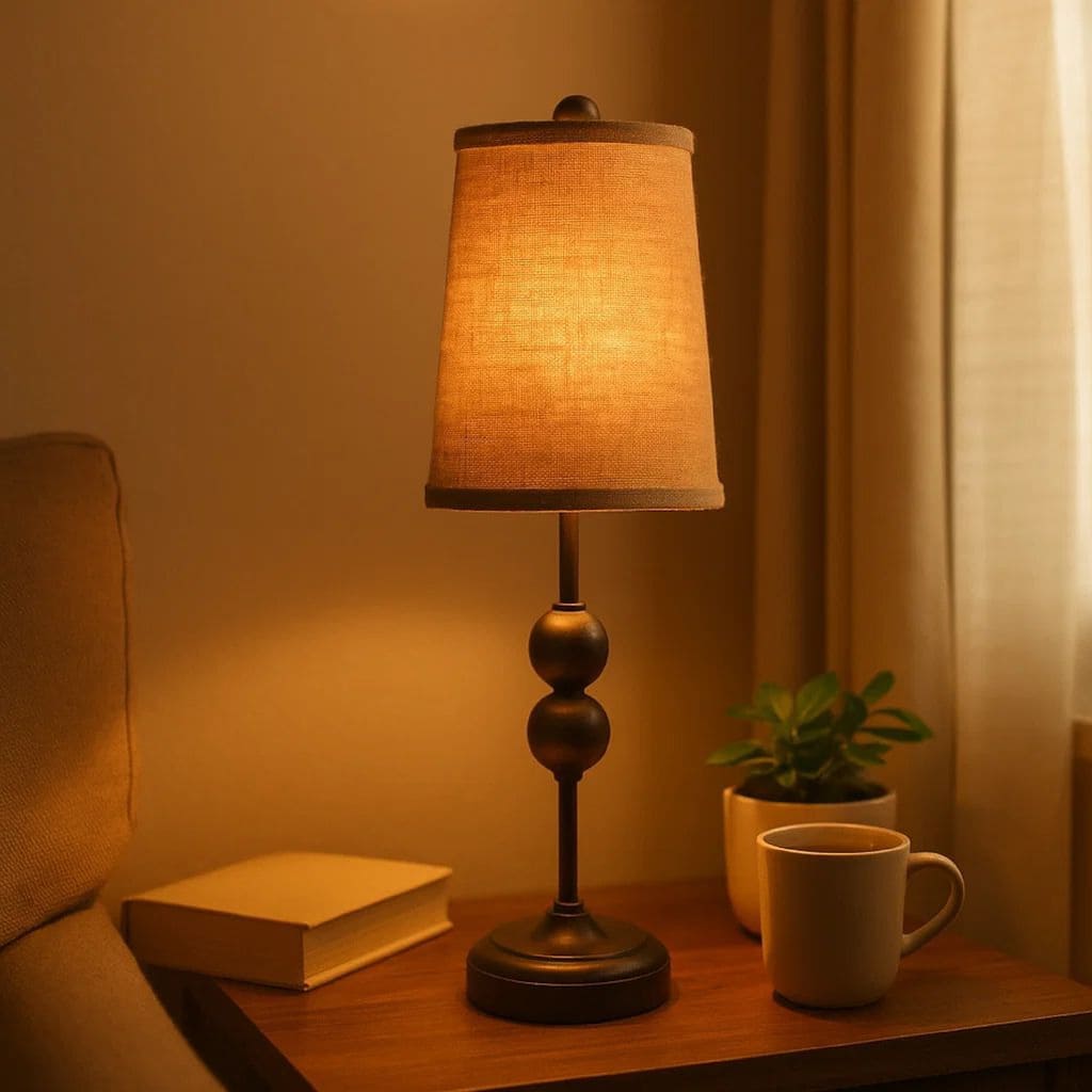 Metal Spindle Design Table Lamp Set of 2 with Cone Shade and Round Base, Black