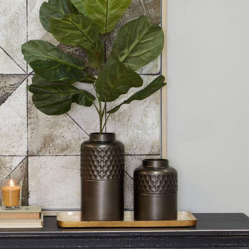 Black Metal Decorative Vase (Set of 2) - 12", 8"H - Brown